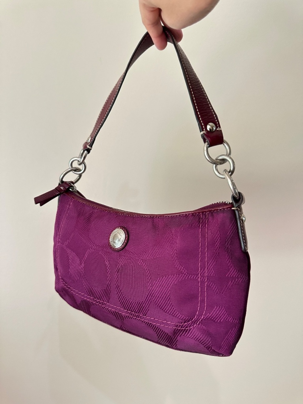 Vintage Y2K Coach Purple Signature Nylon Hobo Shoulder Bag F15233 - Picture 2 of 12